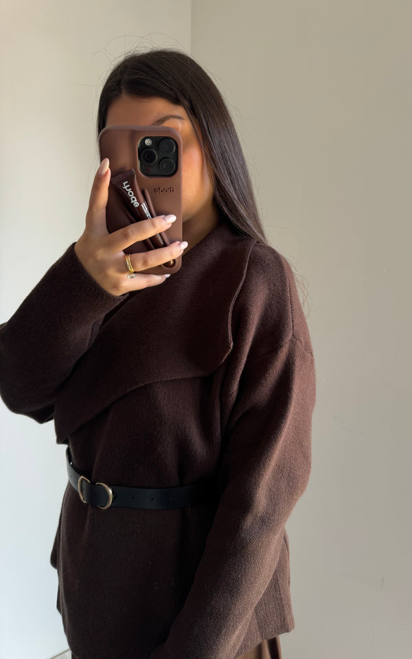 Gilet avec ceinture - MARRON