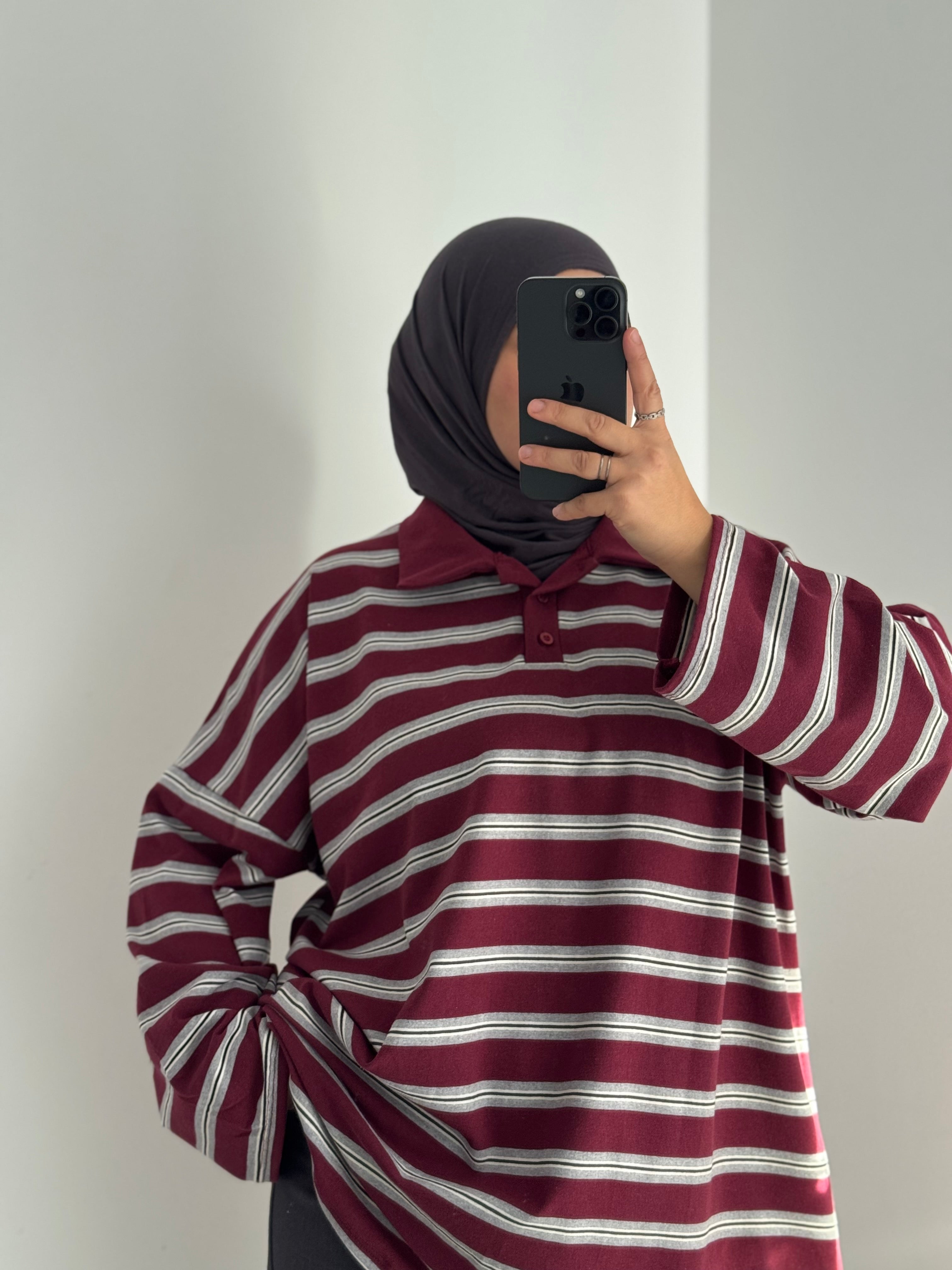 Polo oversize rayé - BORDEAUX