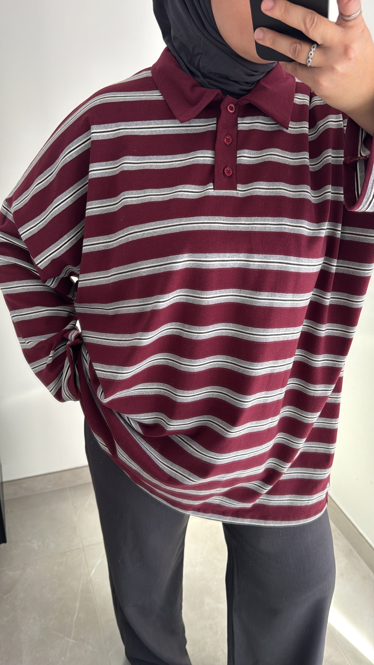 Polo oversize rayé - BORDEAUX