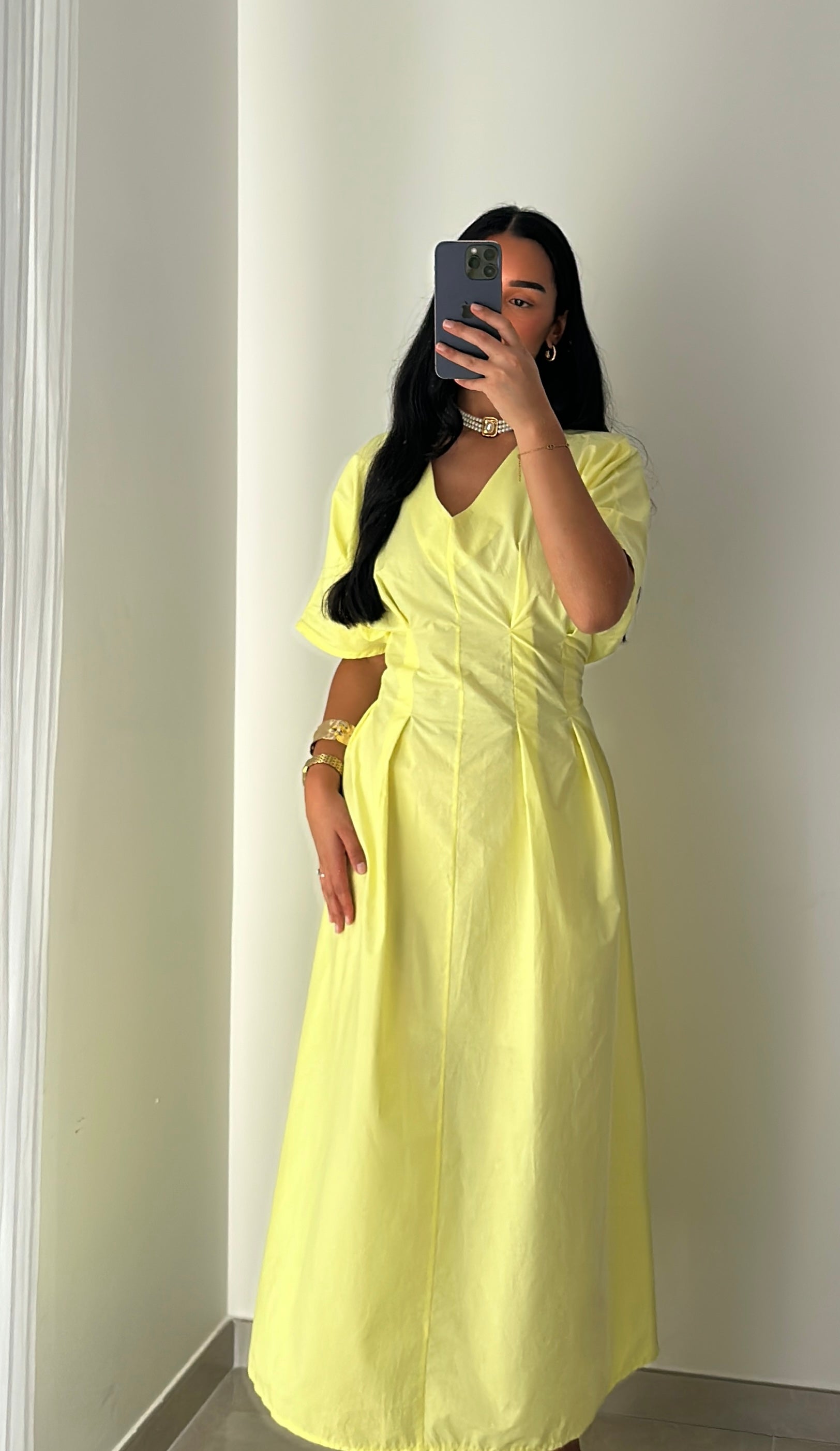 Robe coton cintrée - JAUNE CITRON
