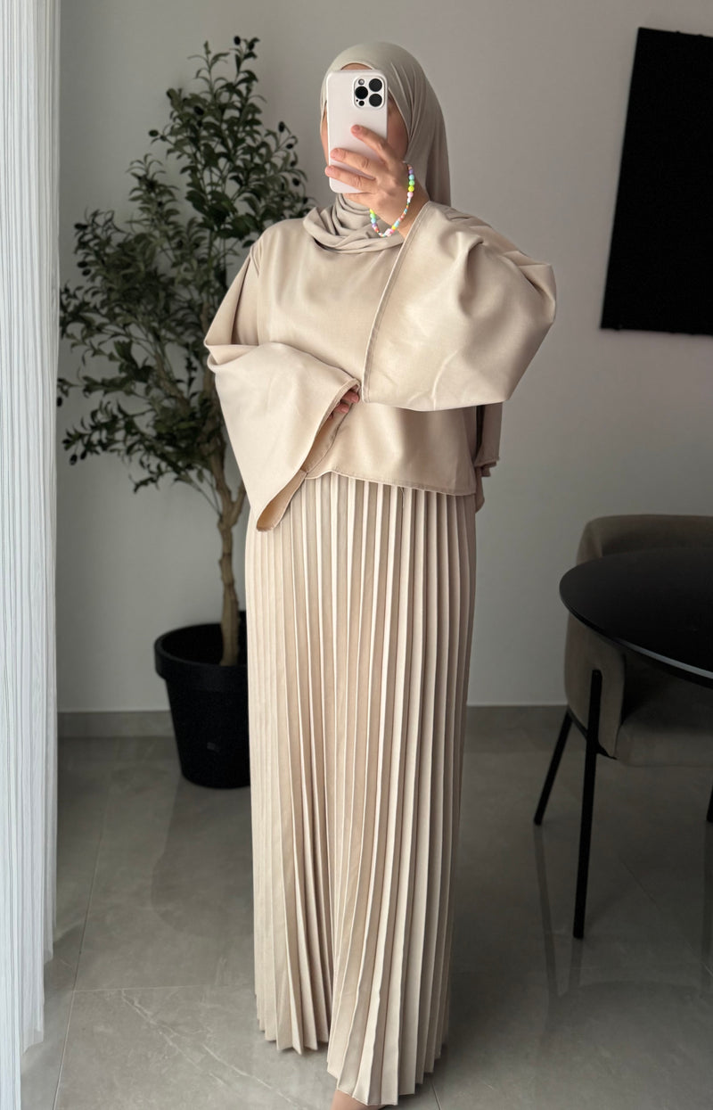 Robe élégance plissée - BEIGE