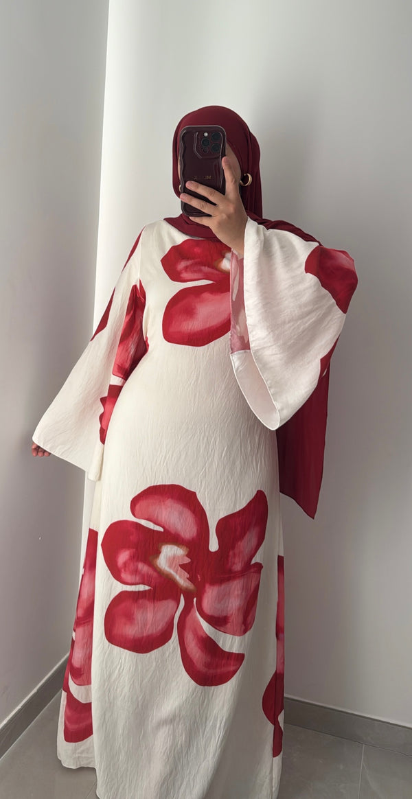 Robe LILIA FLEURS - BLANC/ROUGE