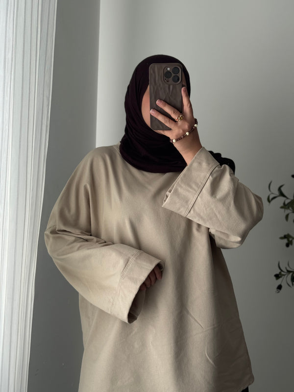 T-SHIRT MANCHES LONGUE - BEIGE