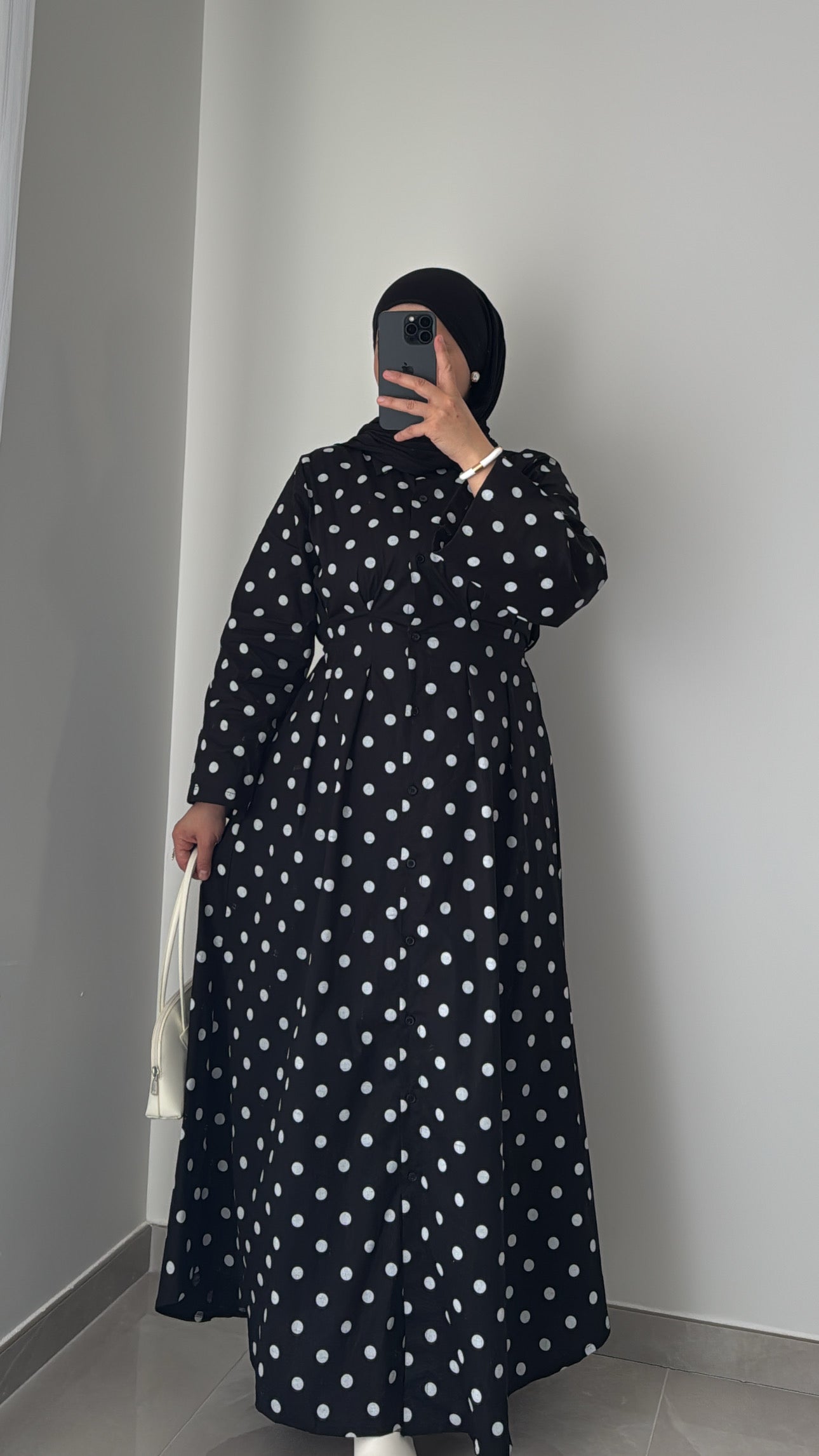 Robe longue à pois - NOIR