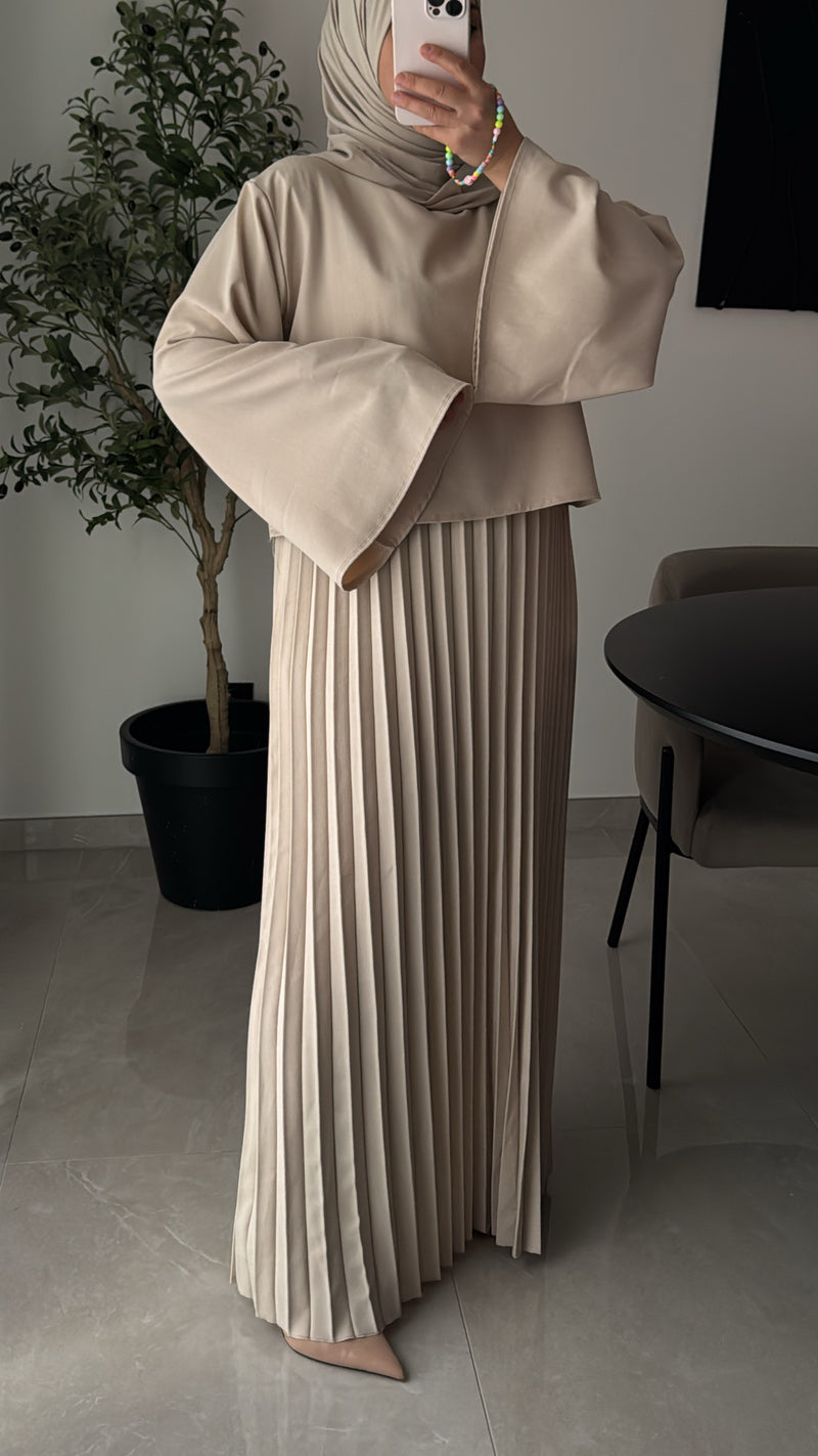 Robe élégance plissée - BEIGE