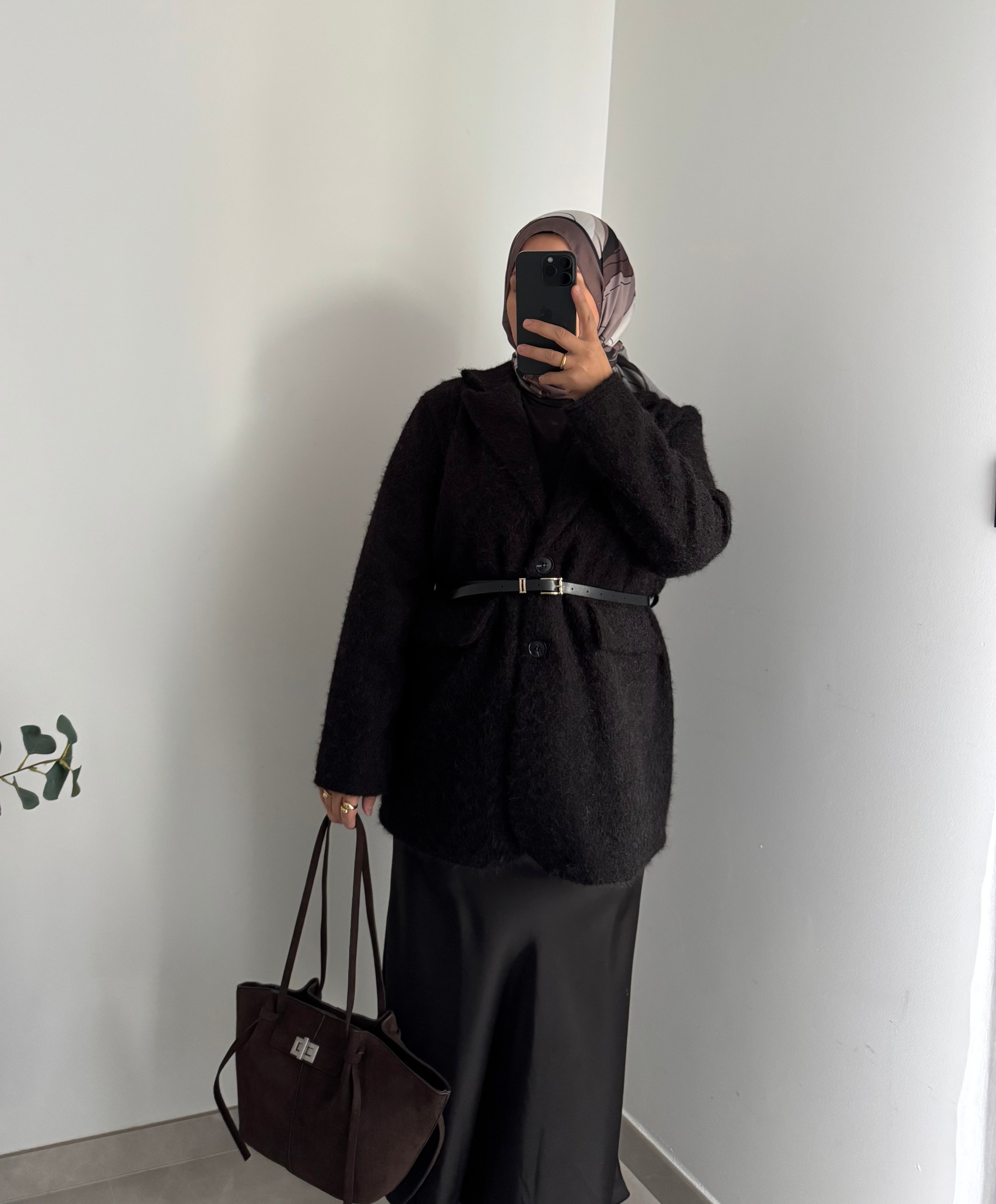 Blazer doux avec ceinture - NOIR