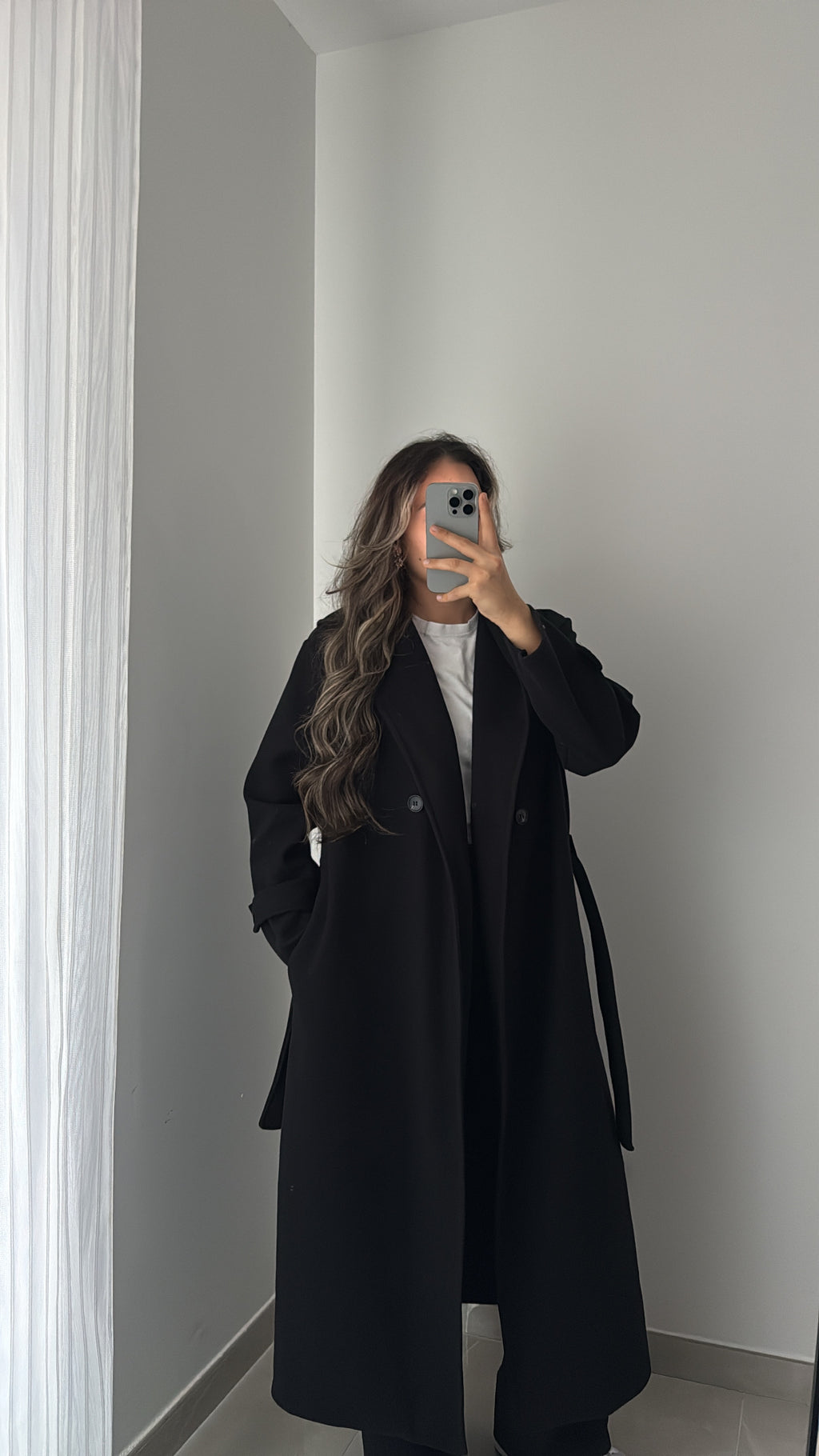 Manteau long avec capuche - NOIR