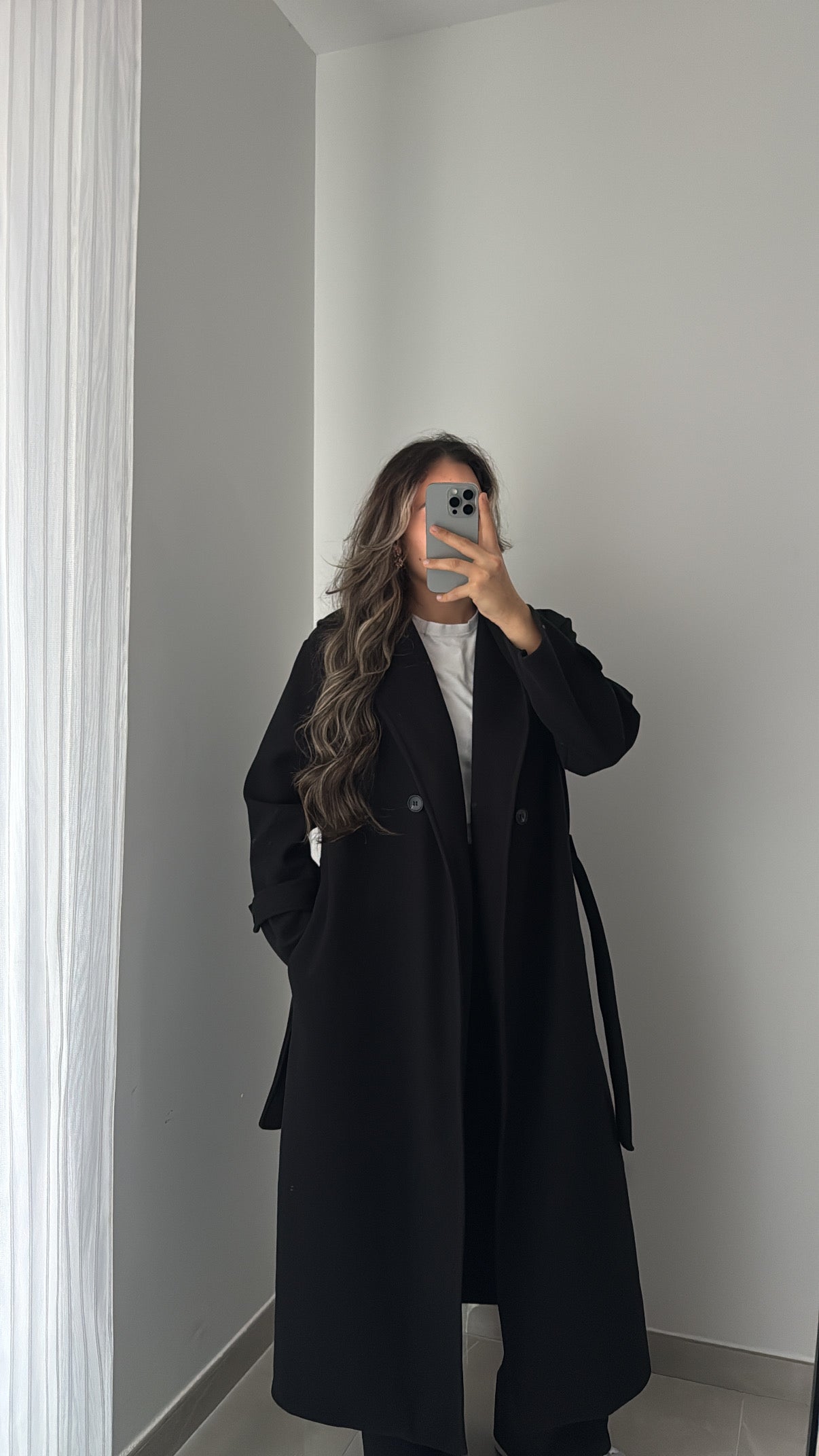 Manteau long avec capuche - NOIR