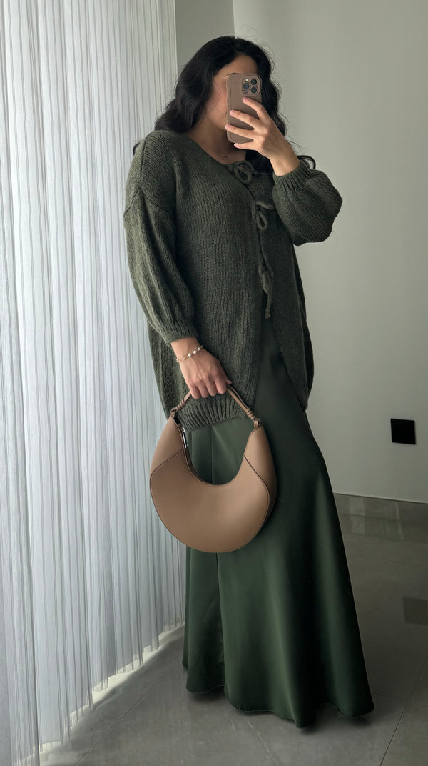 Gilet long à noeuds - VERT OLIVE