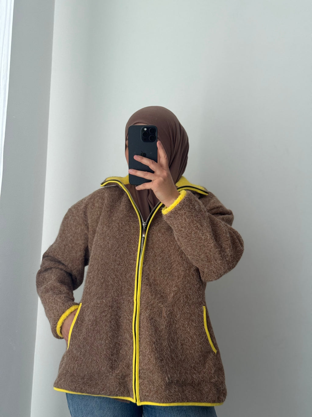 Veste zippée effet laine – TAUPE