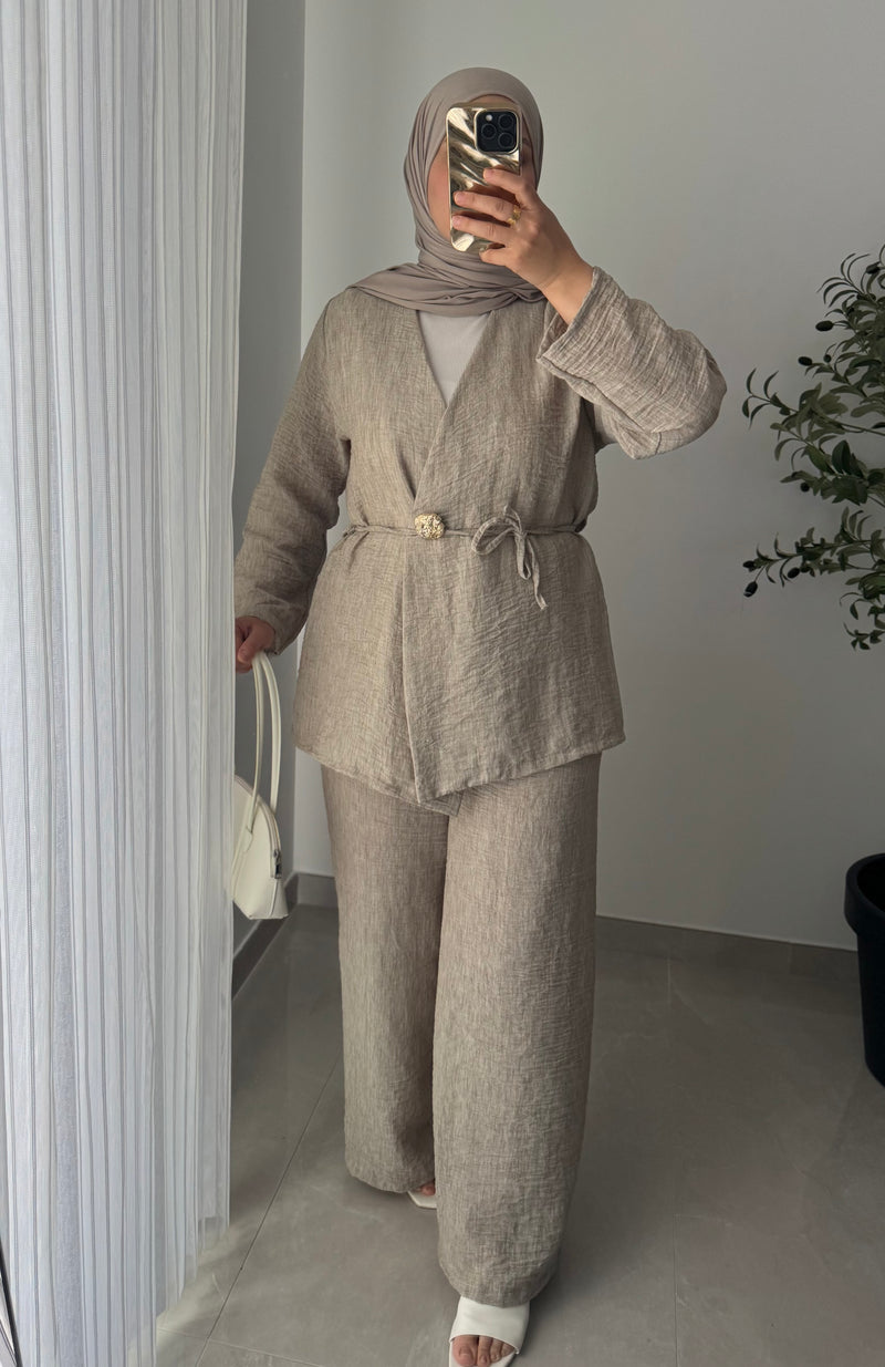 Ensemble effet lin - Taupe