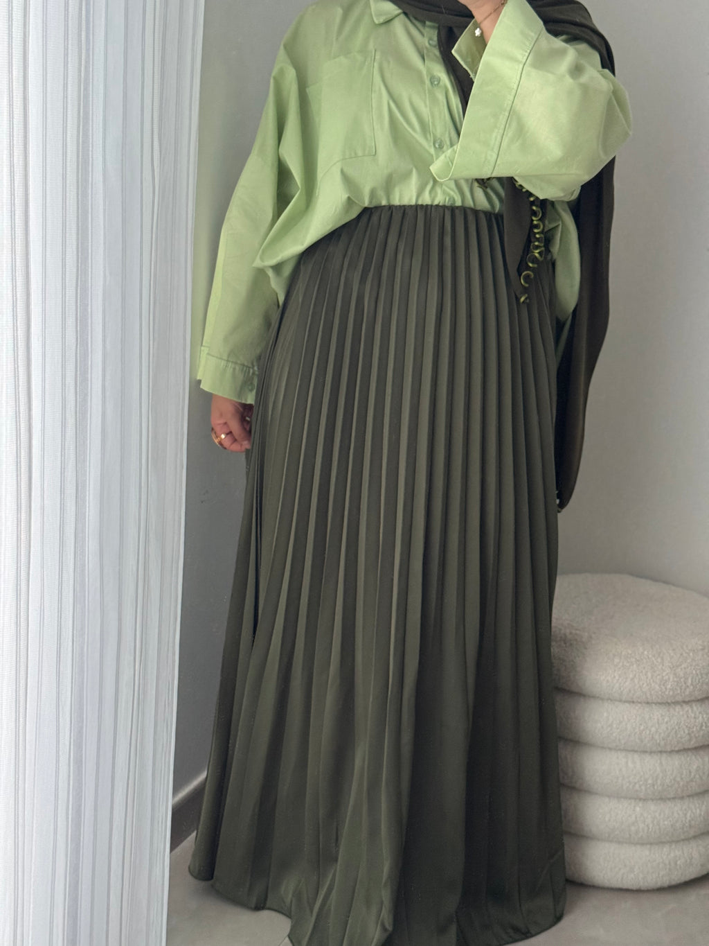 Jupe plissée satinée - KAKI