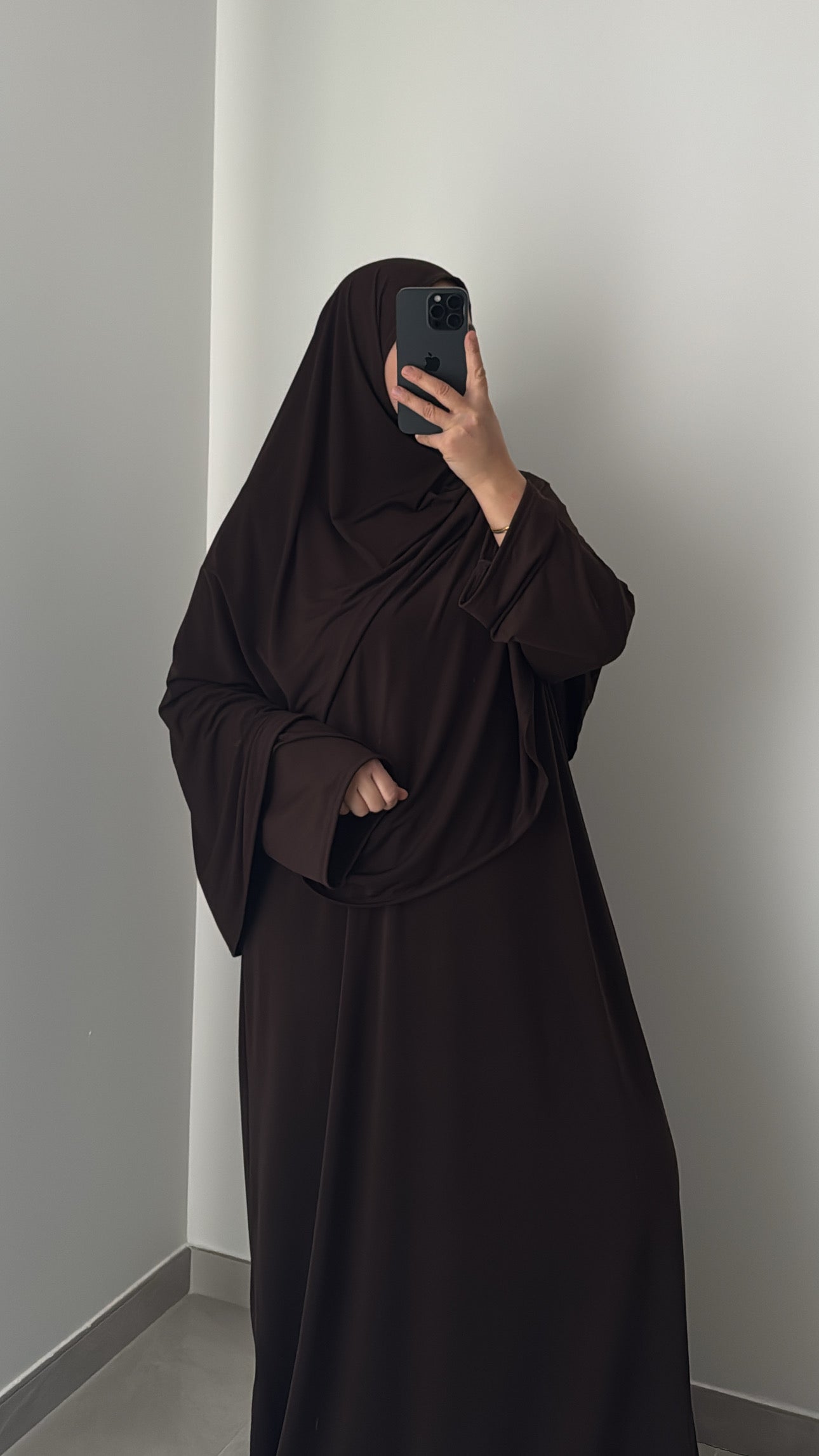 Ensemble robe & khimar jersey premium - MARRON