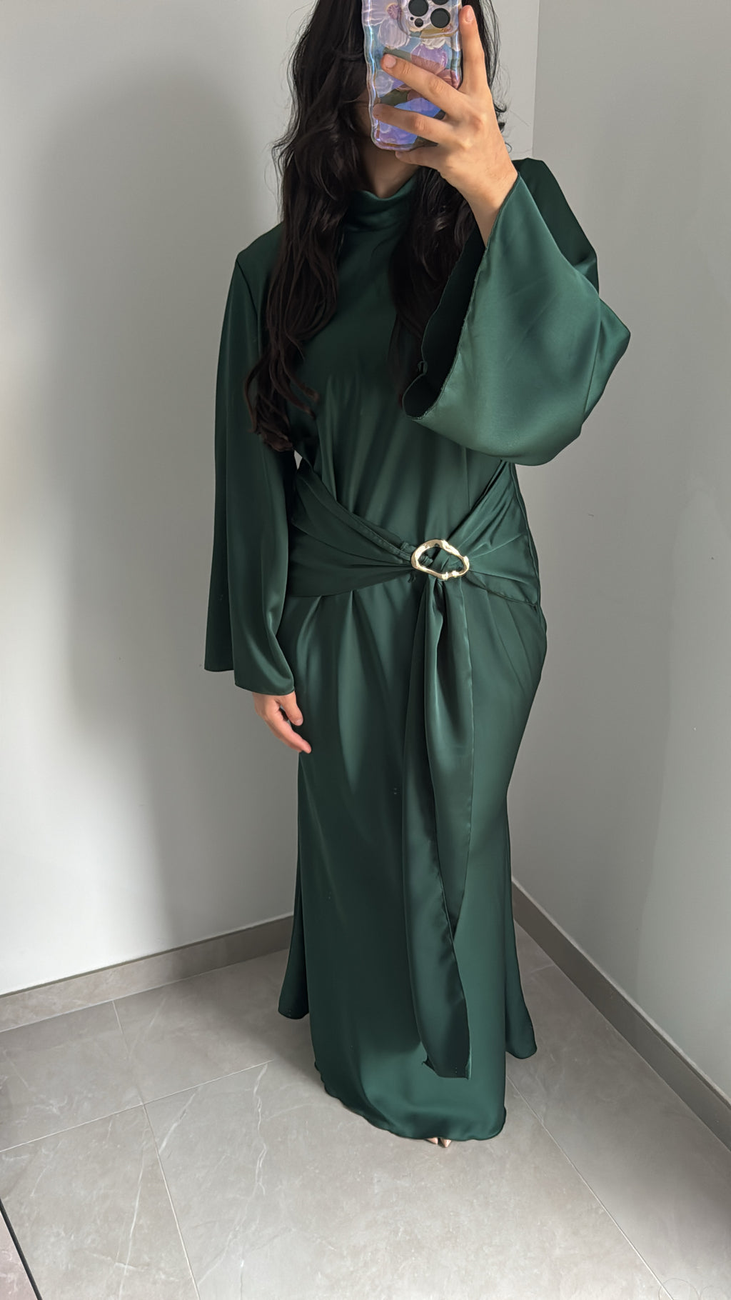 Robe satinée - VERT ÉMERAUDE
