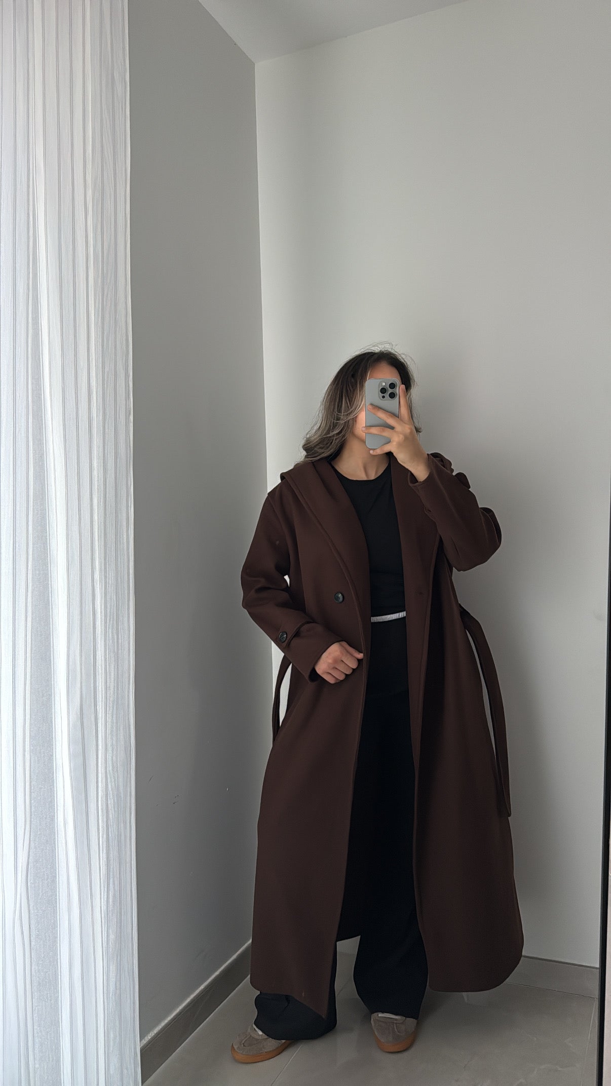 Manteau long avec capuche - MARRON