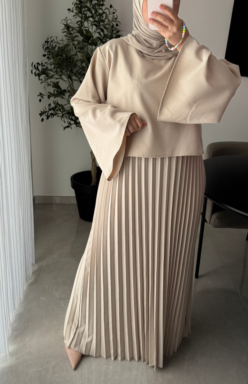 Robe élégance plissée - BEIGE