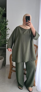 Ensemble oversize et fluide texturé-KAKI