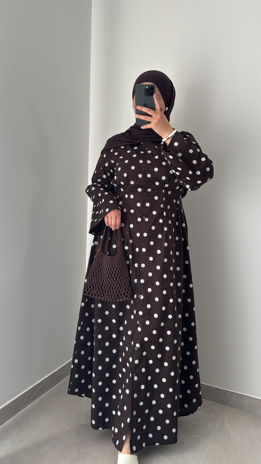 Robe longue à pois - MARRON