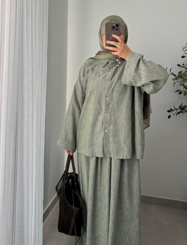 Ensemble LEGENDE CHEMISE /JUPE- VERT SAUGE
