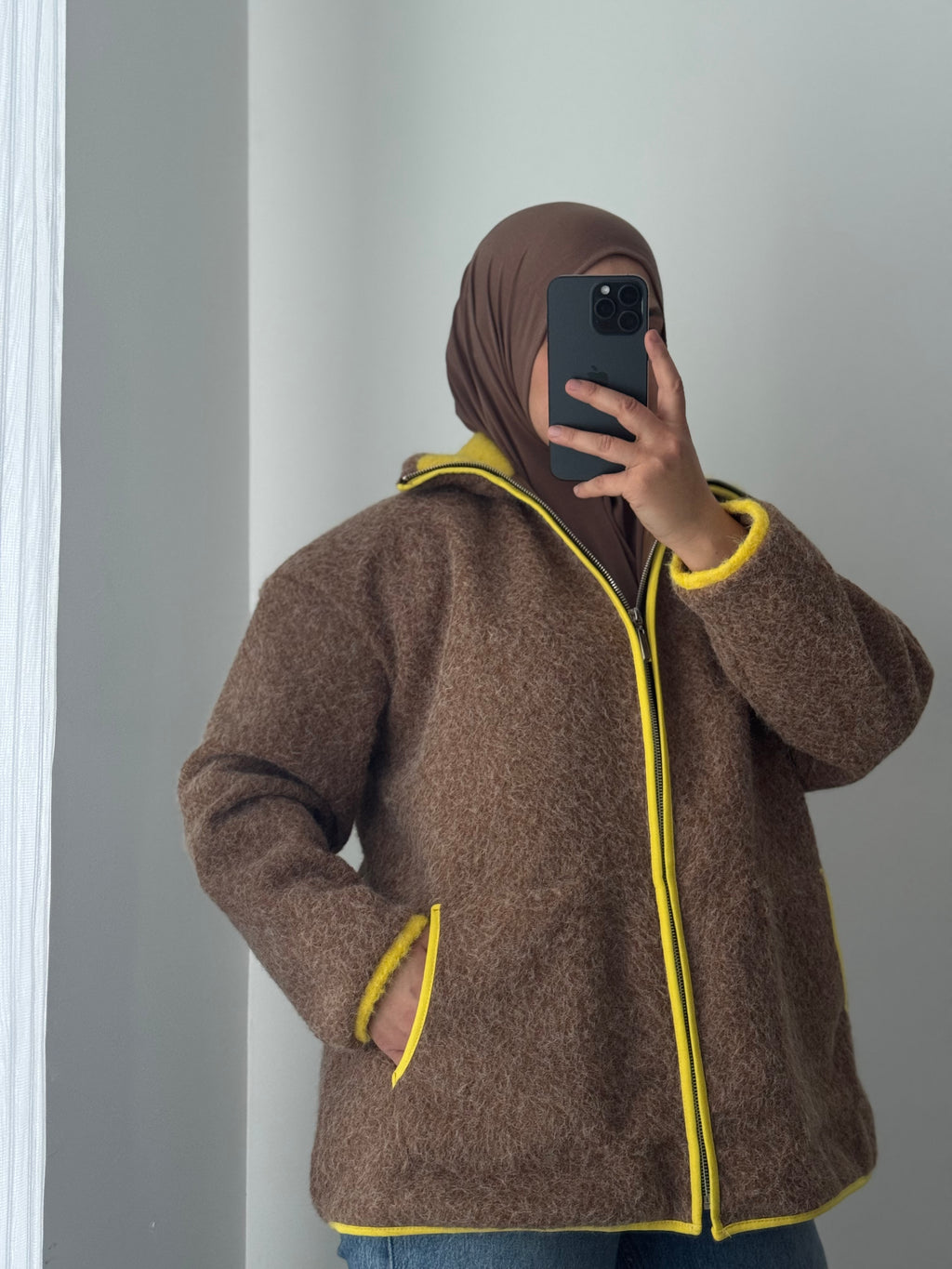 Veste zippée effet laine – TAUPE