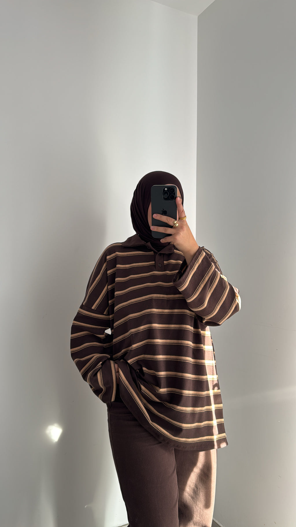 Polo oversize rayé - MARRON/JAUNE
