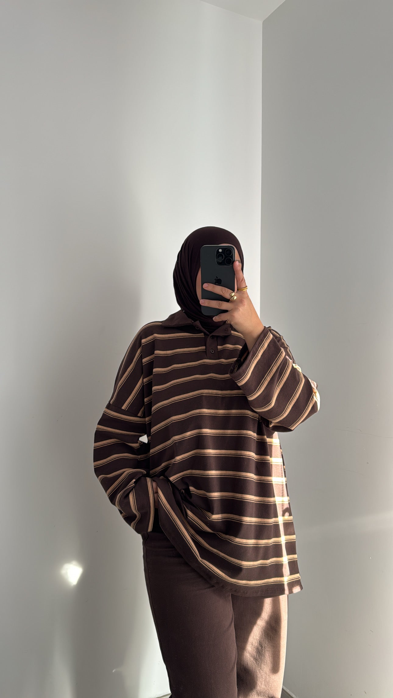Polo oversize rayé - MARRON/JAUNE
