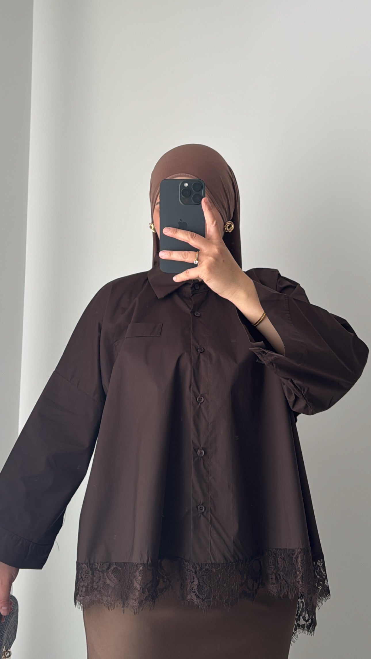 Chemise oversize dentelle - MARRON