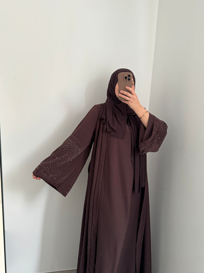 Abaya élégance strass - MARRON
