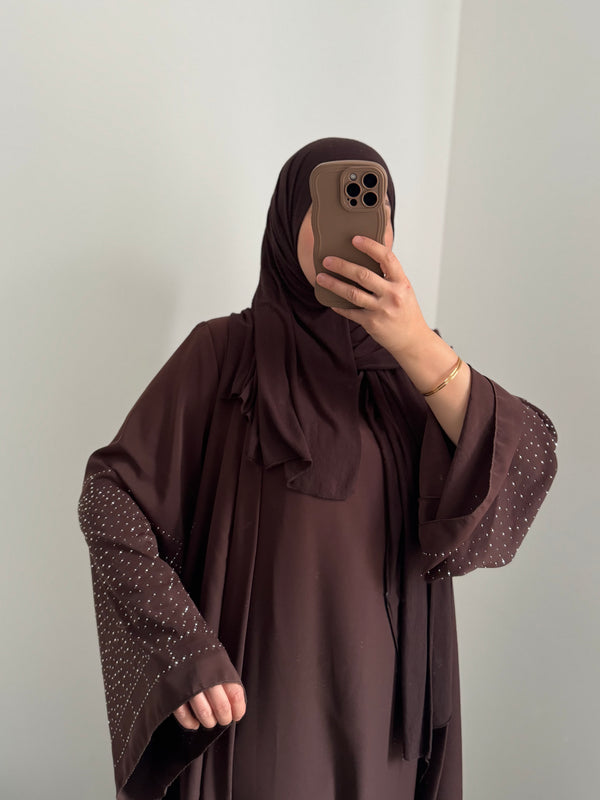 Abaya élégance strass - MARRON