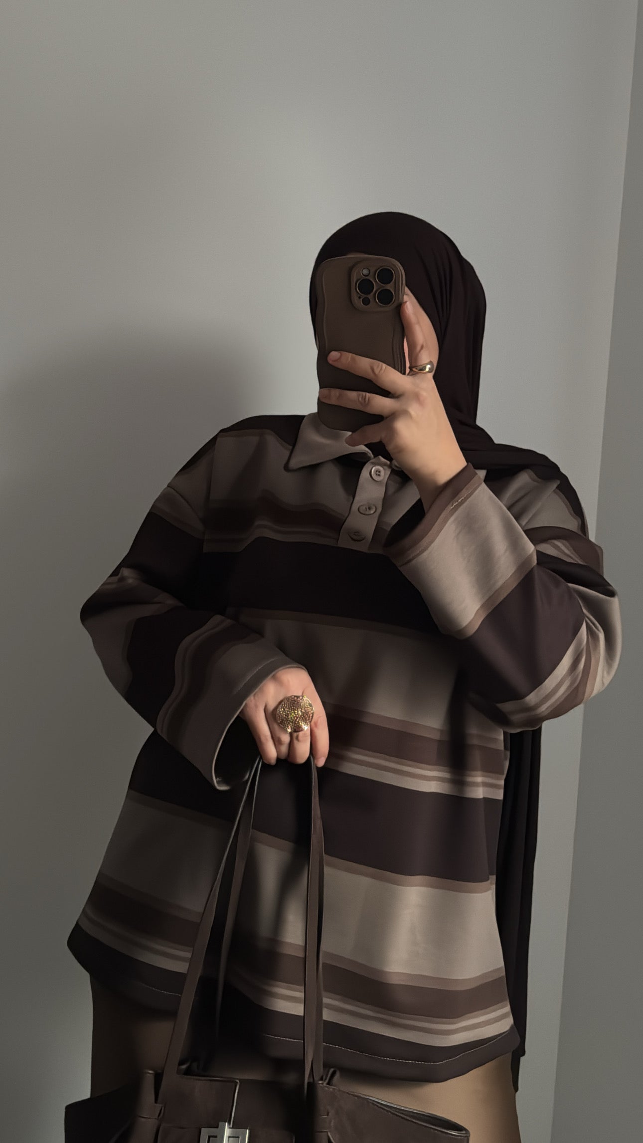 Polo doublé polaire - MARRON/TAUPE