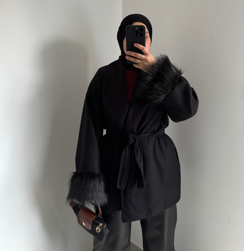 Veste manches fourrure - NOIR
