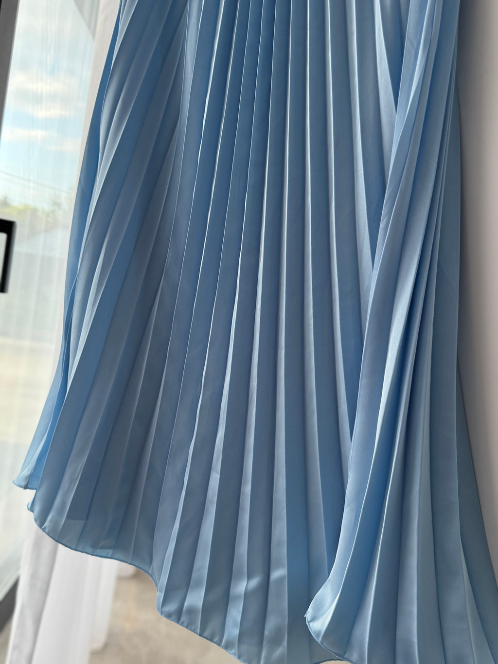 Jupe plissée satinée - BLEU CIEL