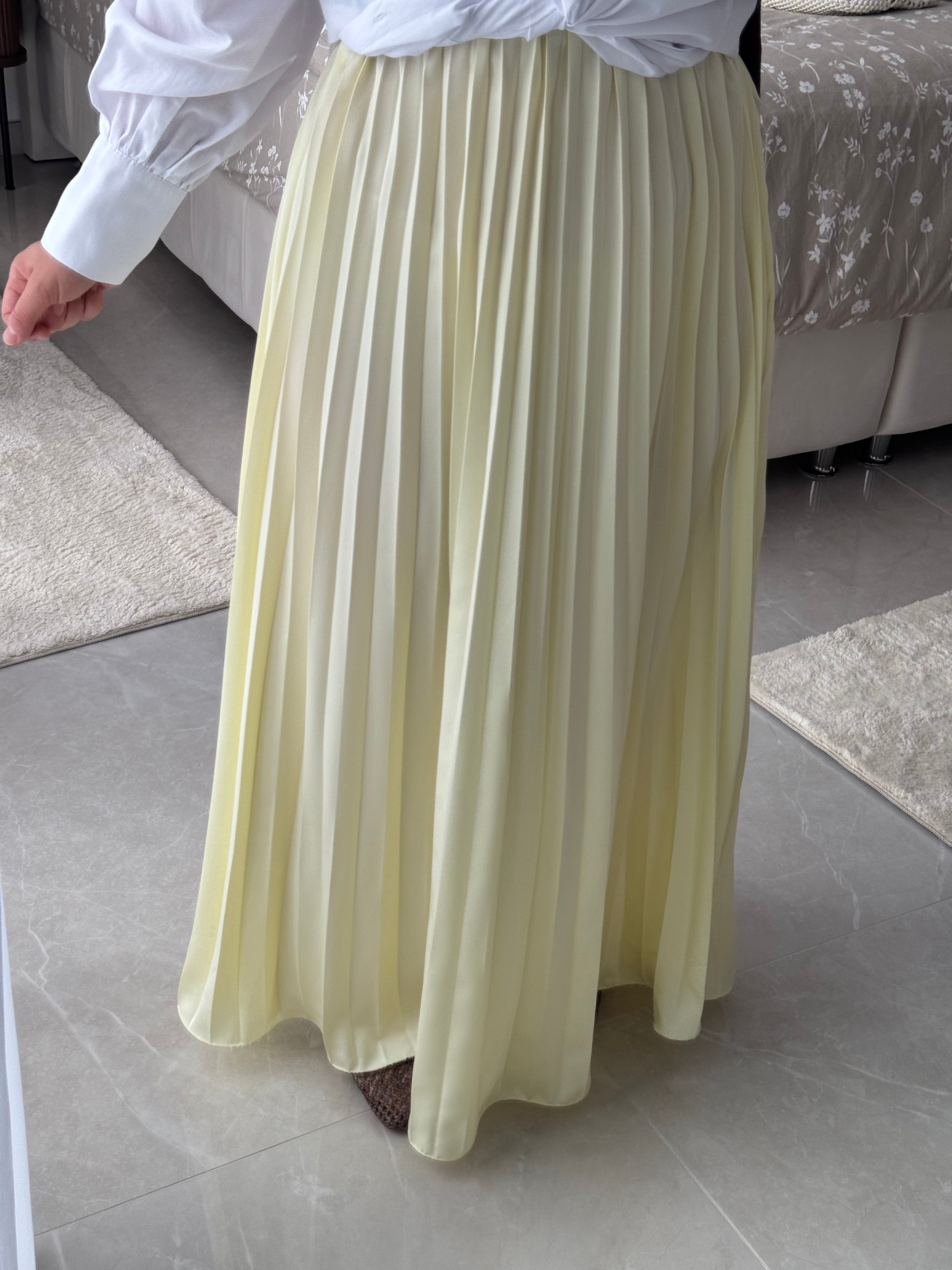 Jupe plissée satinée - JAUNE PASTEL