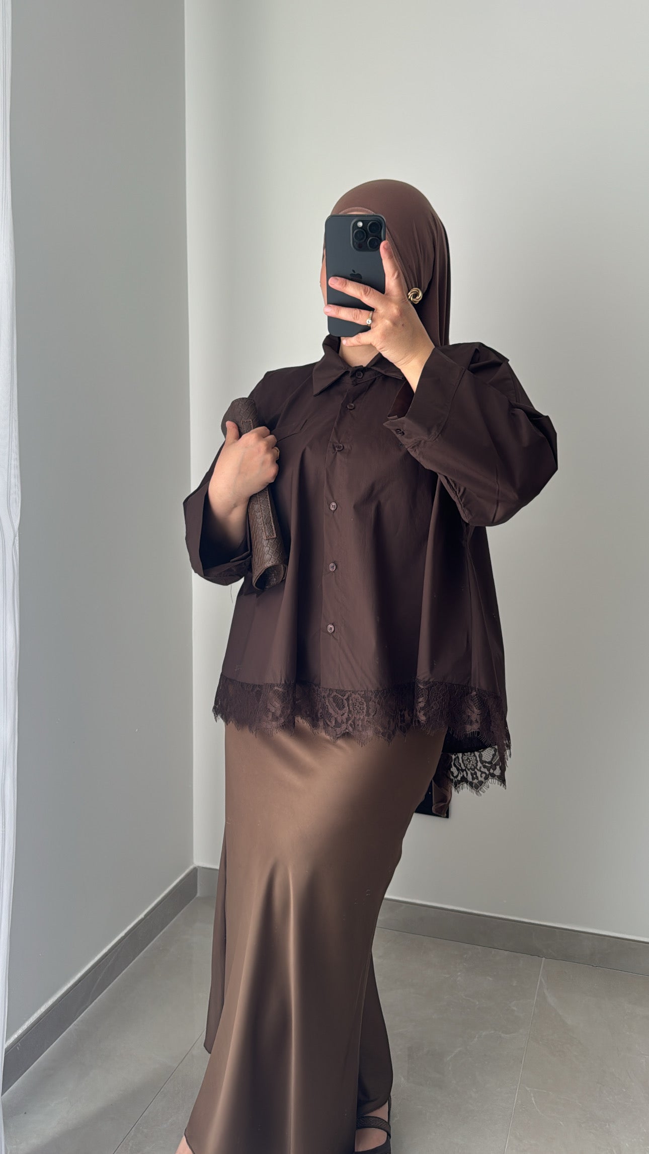 Chemise oversize dentelle - MARRON
