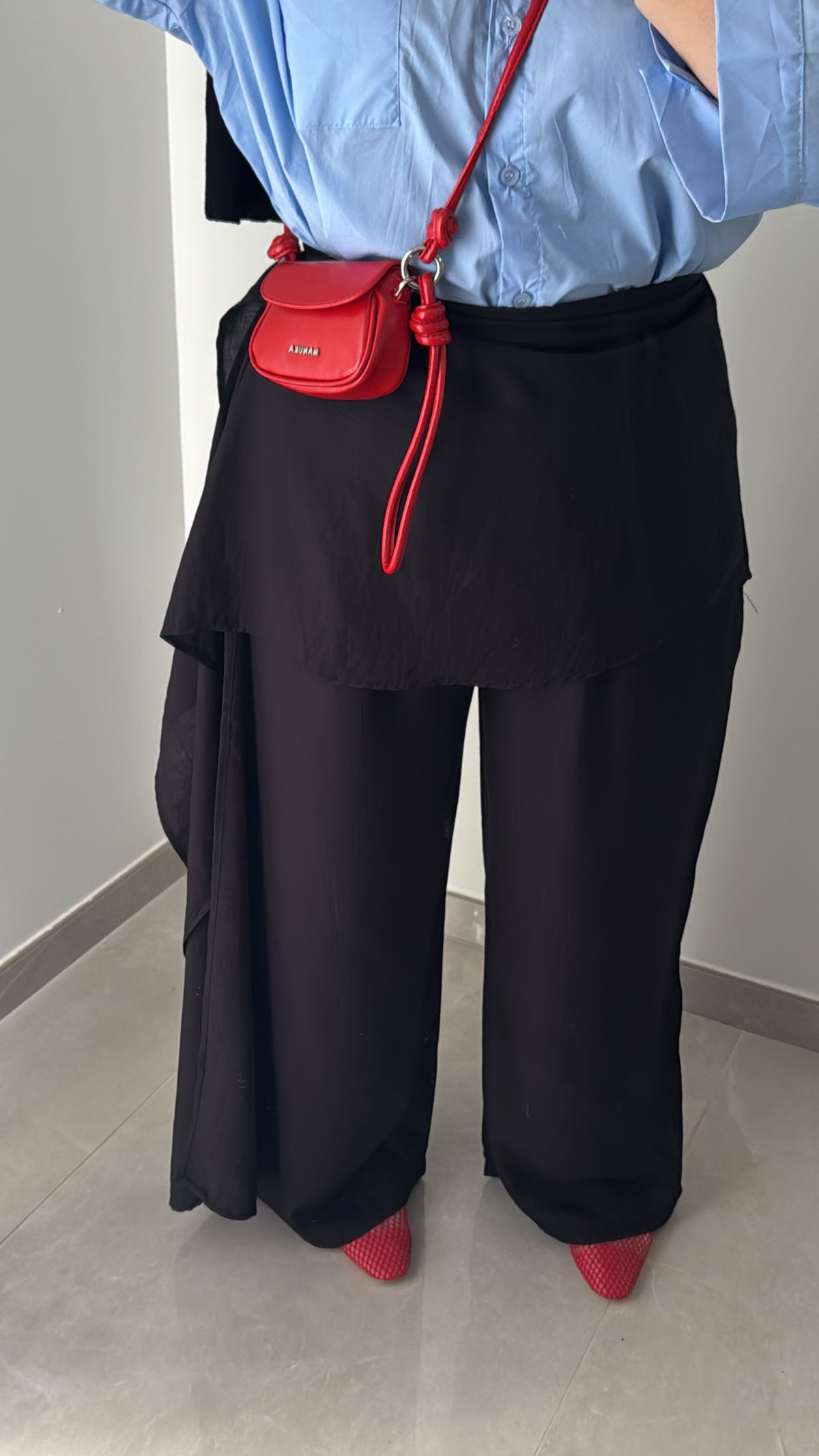 Pantalon fluide avec foulard - NOIR