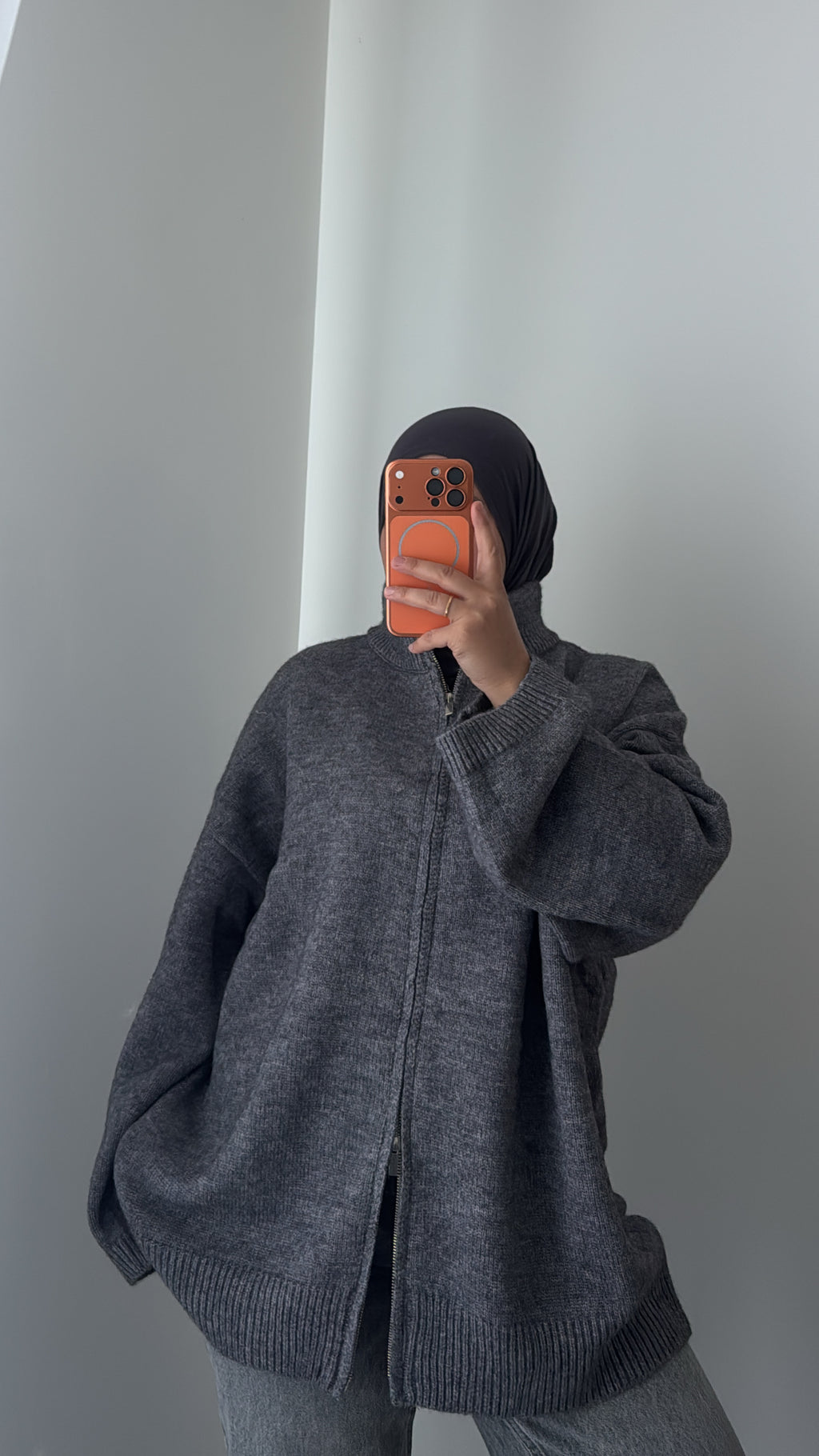 GILET ZIPPE OVERSIZE - GRIS ANTHRACITE