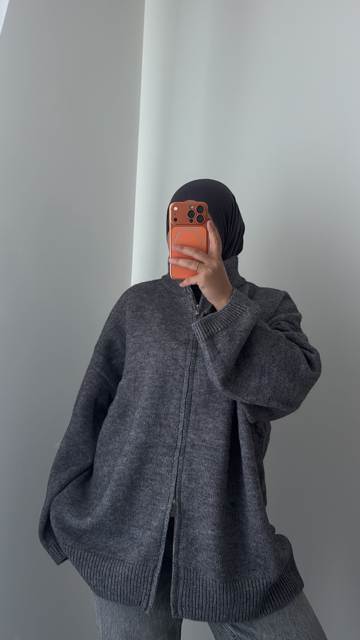 GILET ZIPPE OVERSIZE - GRIS ANTHRACITE