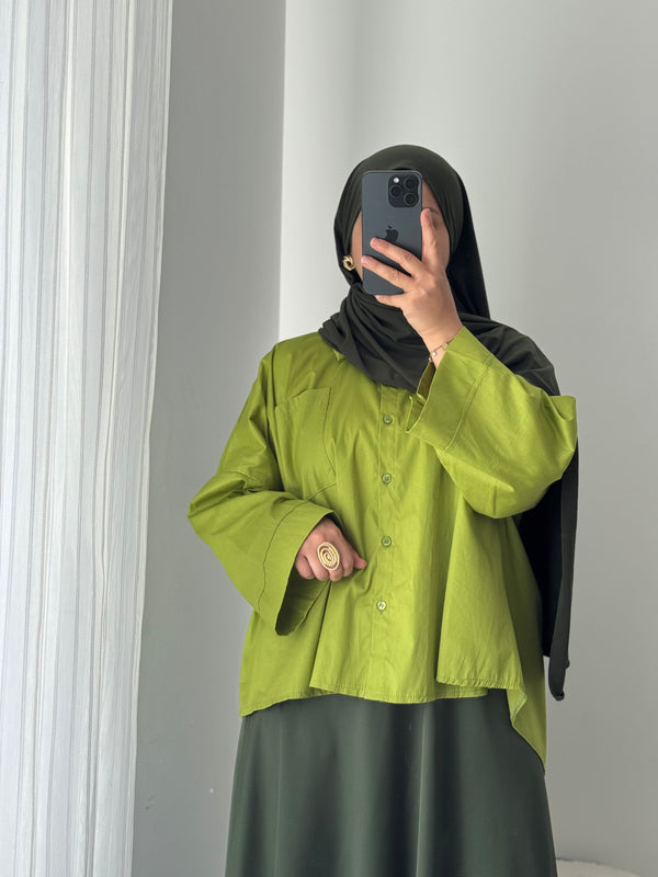 Chemise oversize asymétrique - VERT ANIS