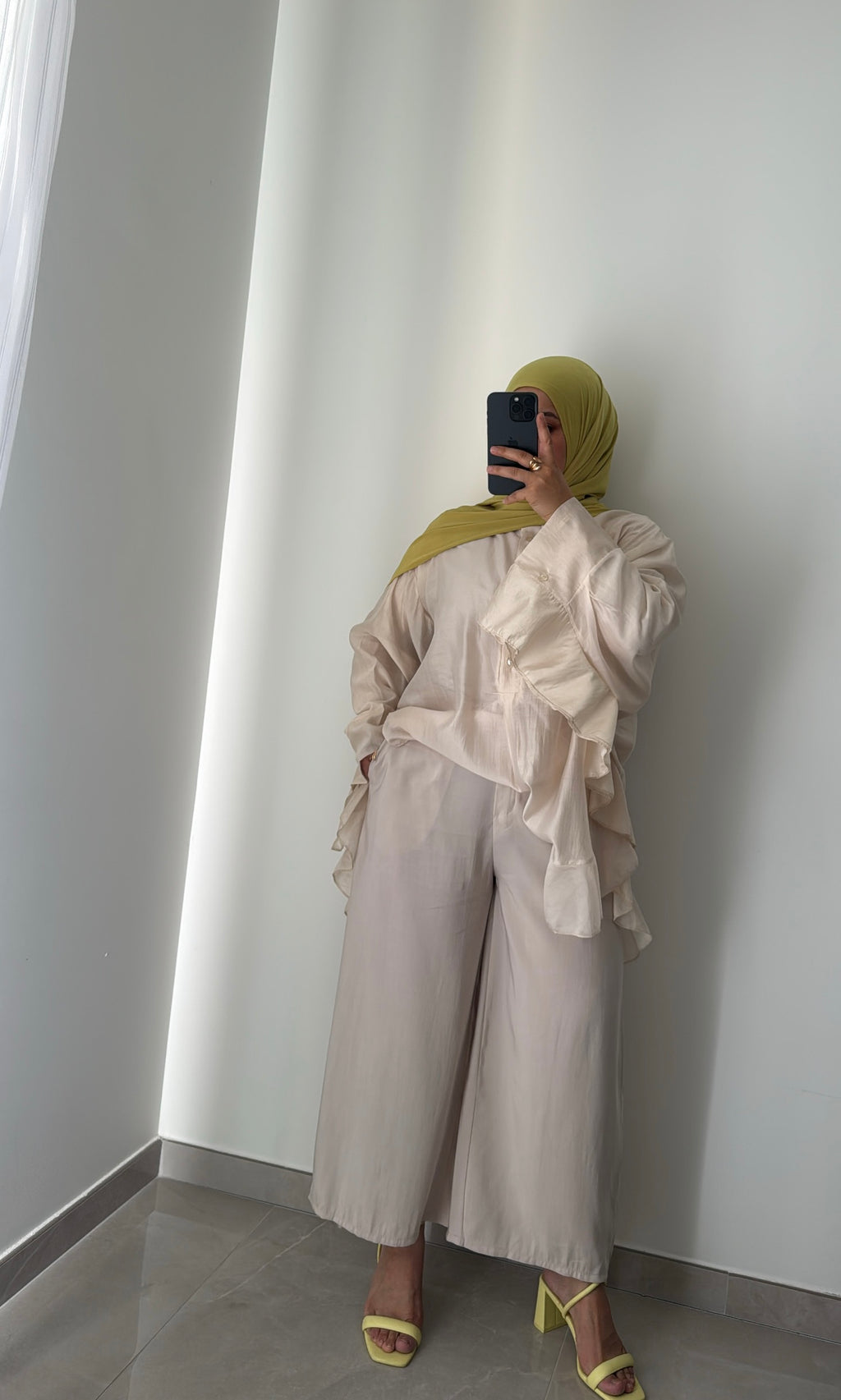 Pantalon large cropped- BEIGE CLAIR