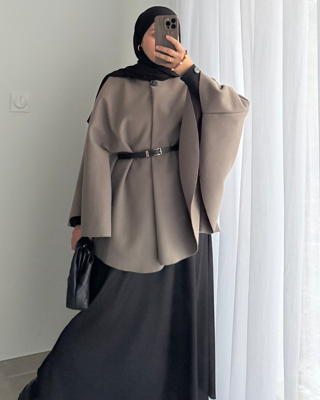 Cape avec ceinture intégré - Taupe