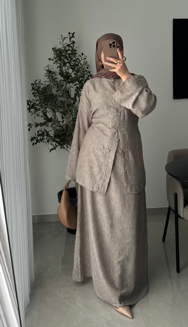 Ensemble tissu effet lin - TAUPE