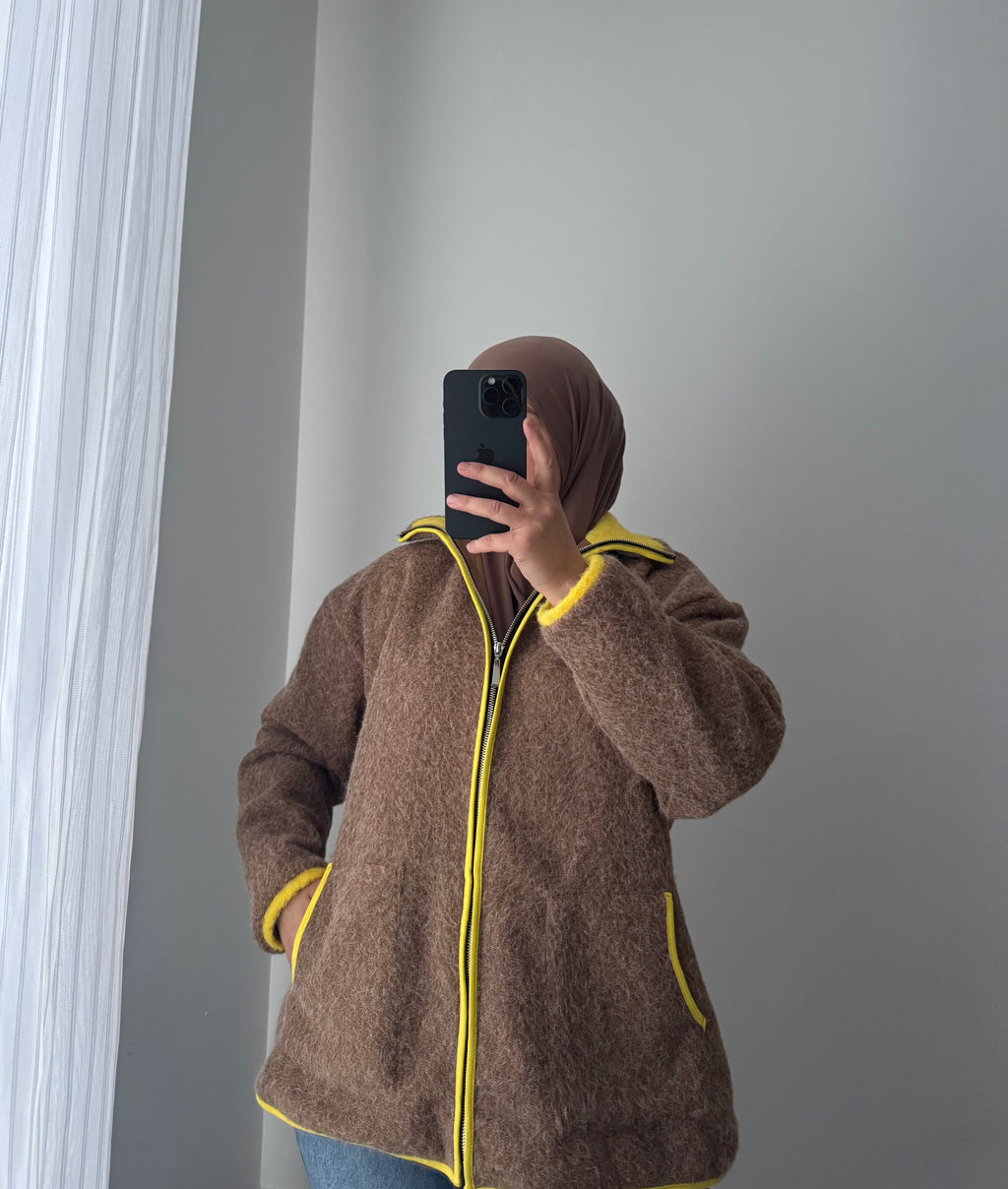 Veste zippée effet laine – TAUPE