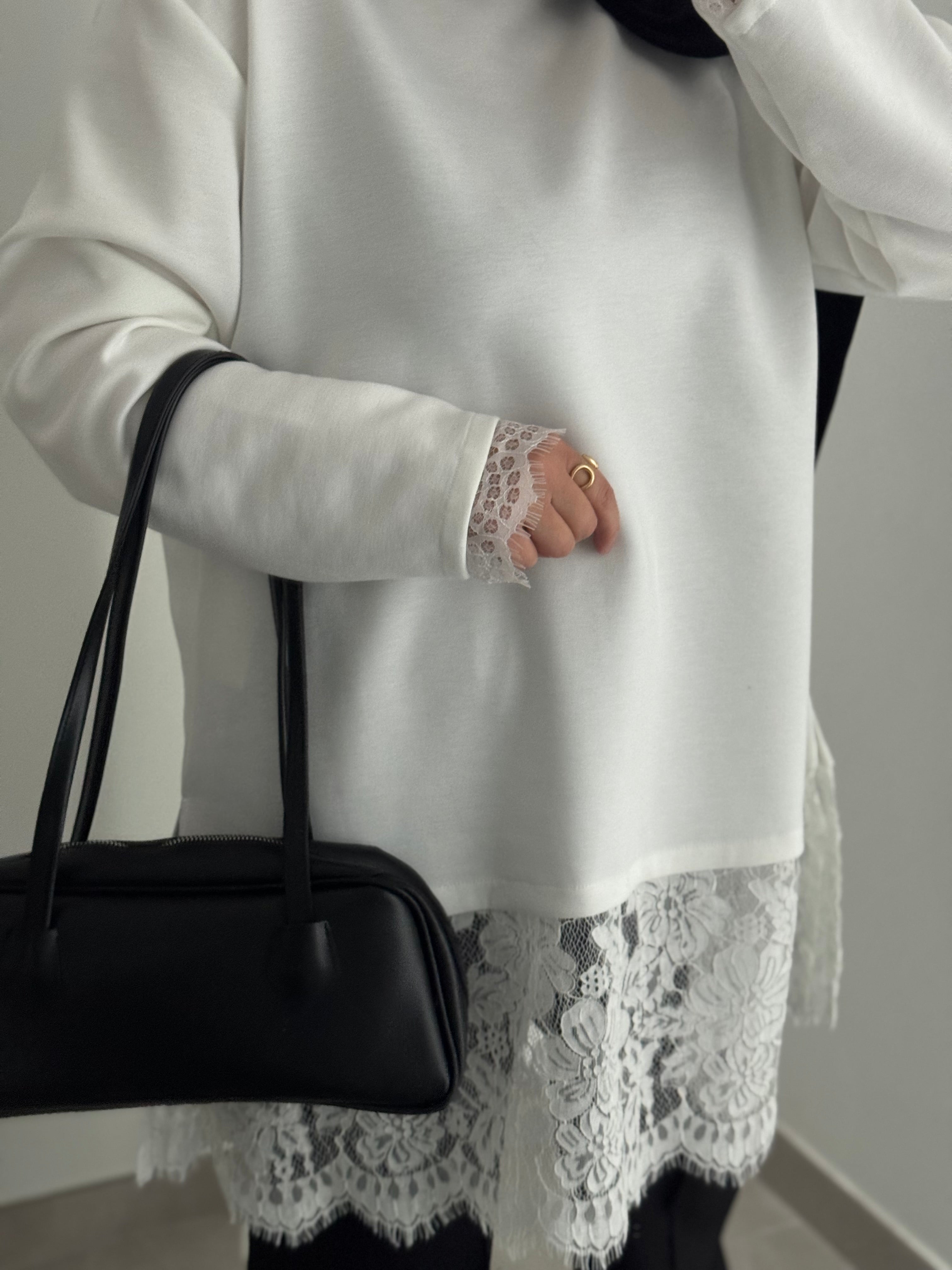 Pull détails dentelle - BLANC