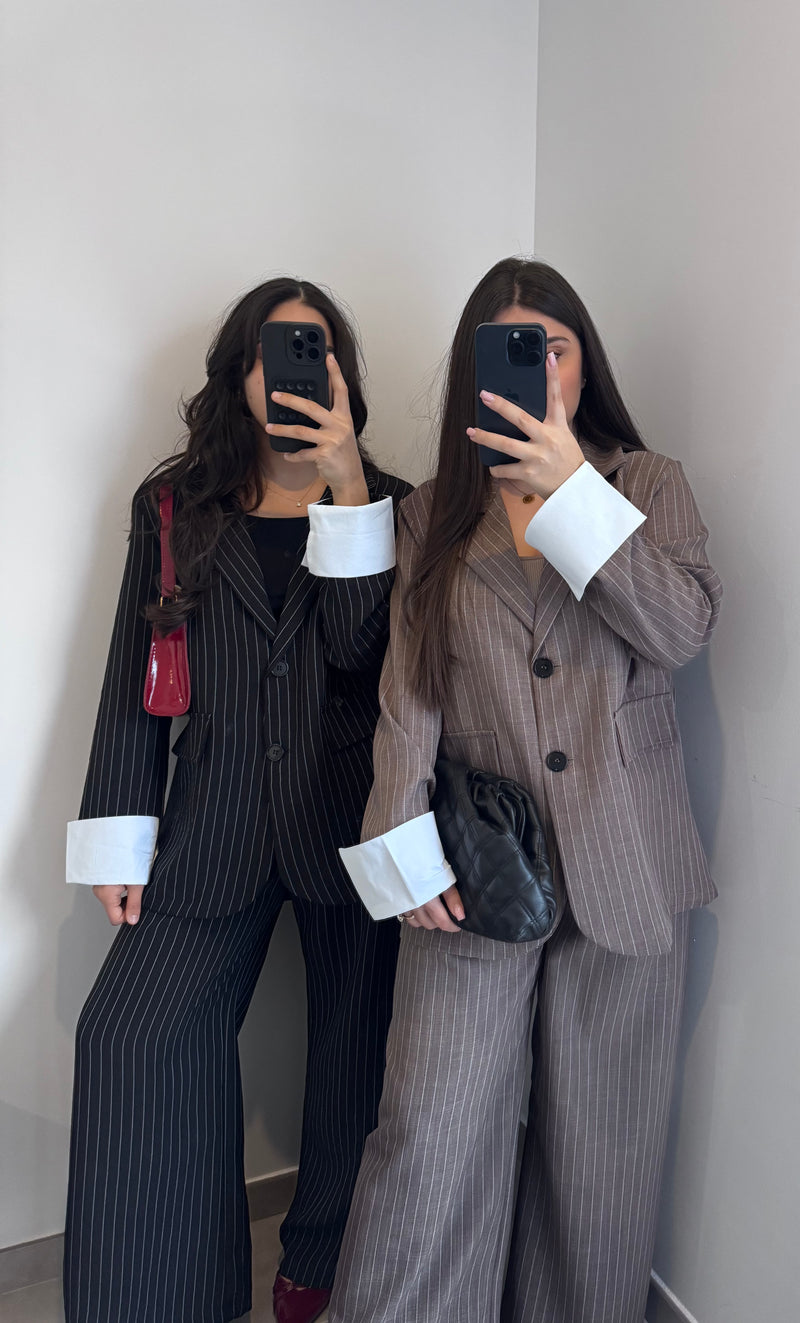 Ensemble tailleur à rayures - TAUPE
