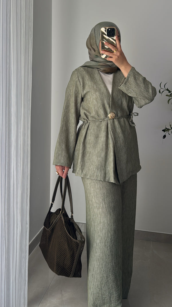 Ensemble effet lin - vert sauge