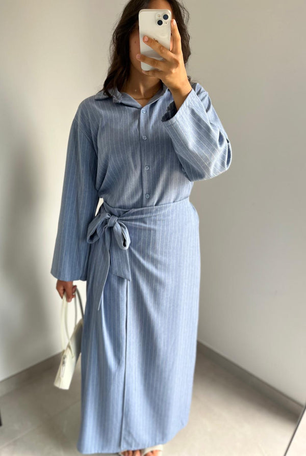 Ensemble Rayures chemise / jupe - BLEU