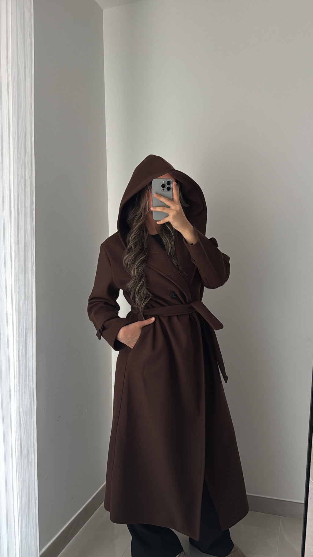 Manteau long avec capuche - MARRON
