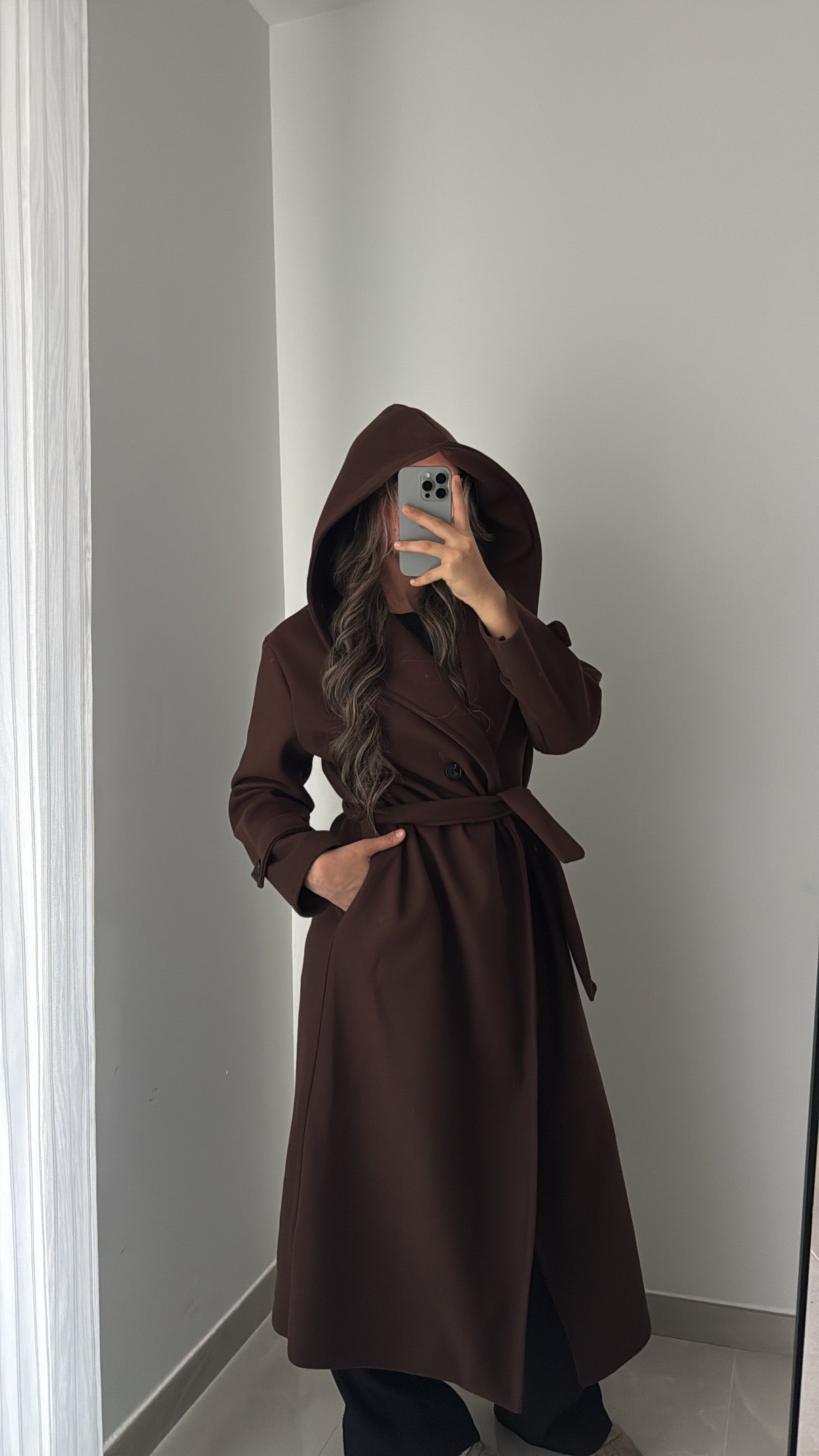 Manteau long avec capuche - MARRON