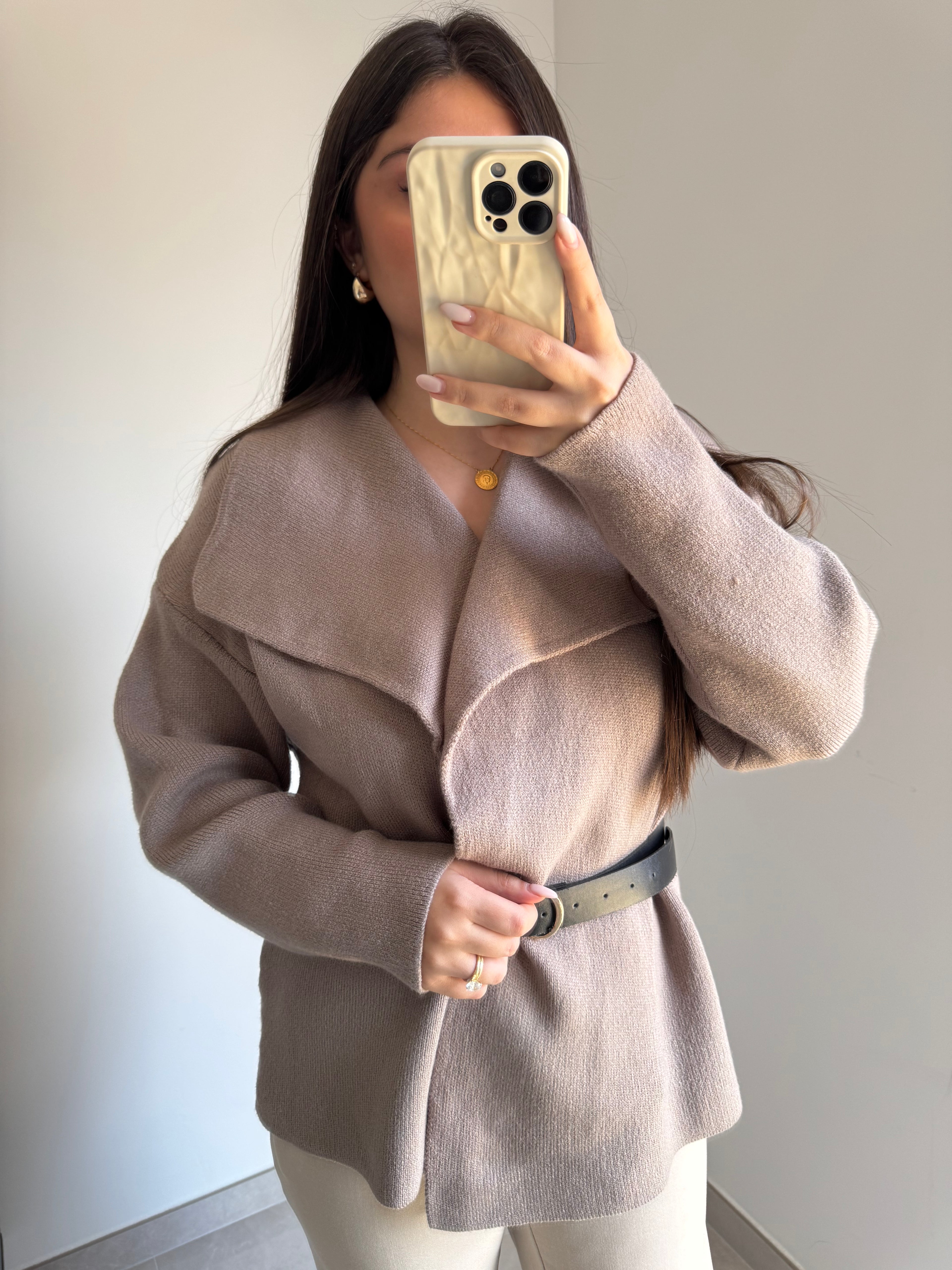 Gilet avec ceinture - Taupe