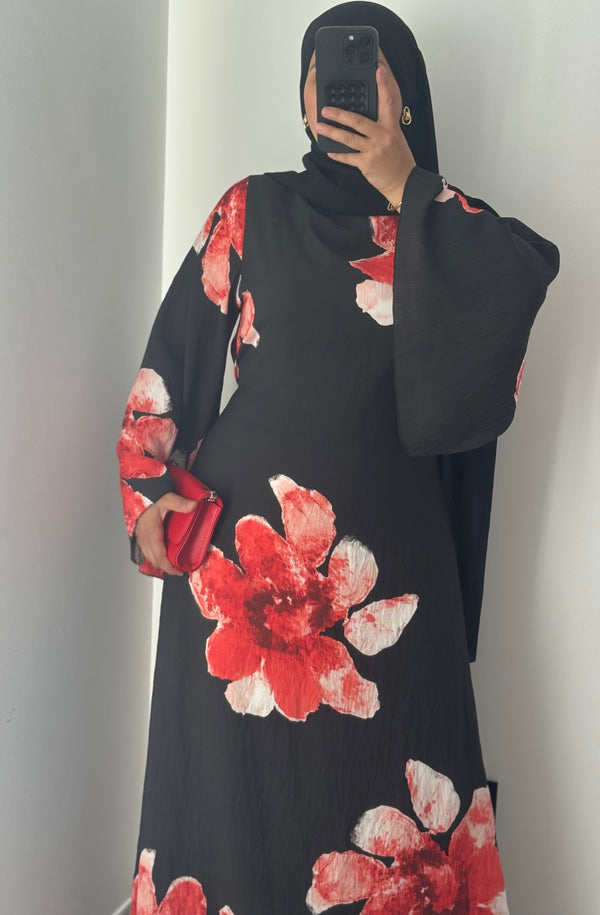 Robe LILIA FLEURS - NOIR/ROUGE